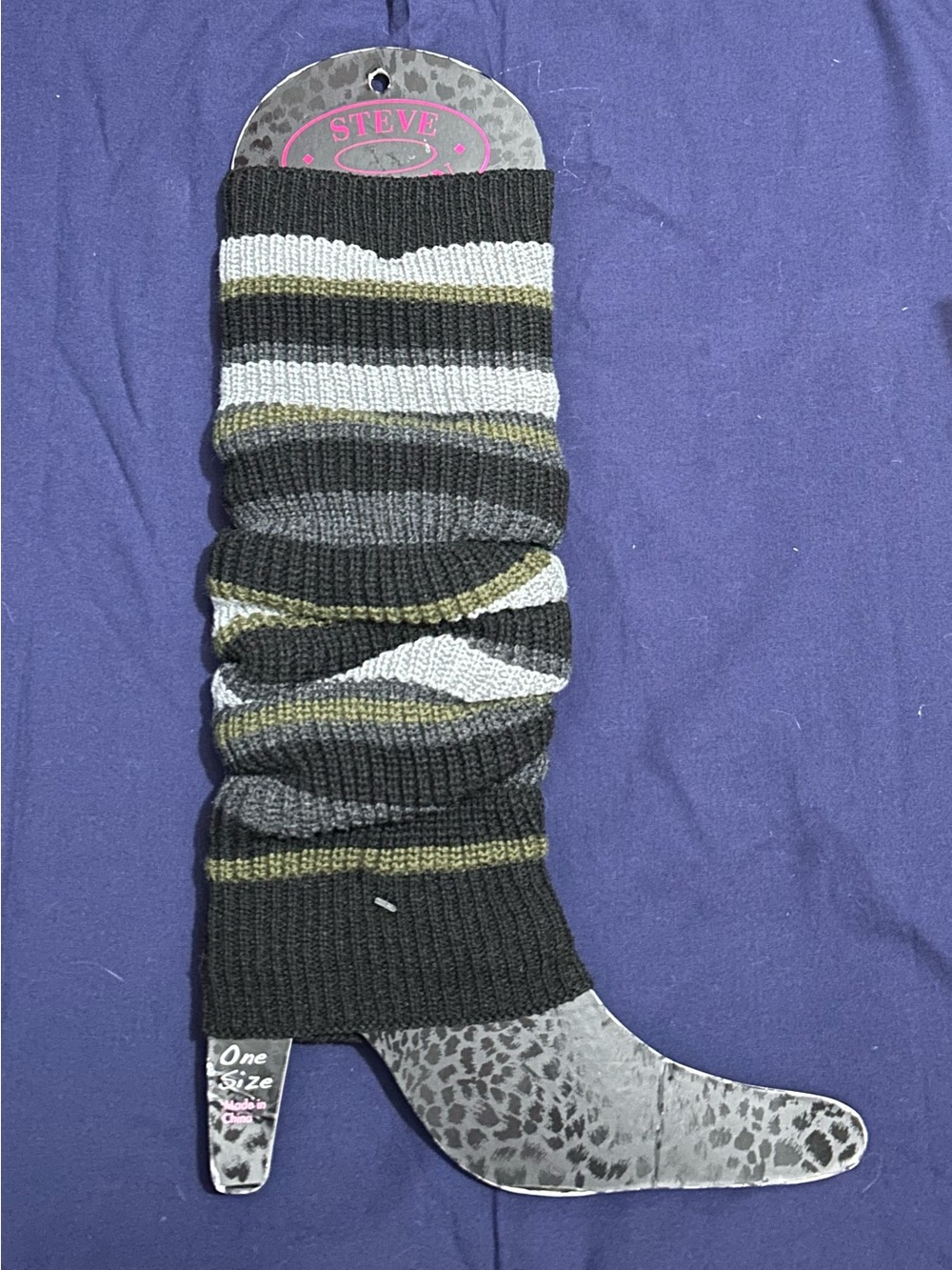 Steve Madden Black, Gray & White Striped Knit Leg Warmers